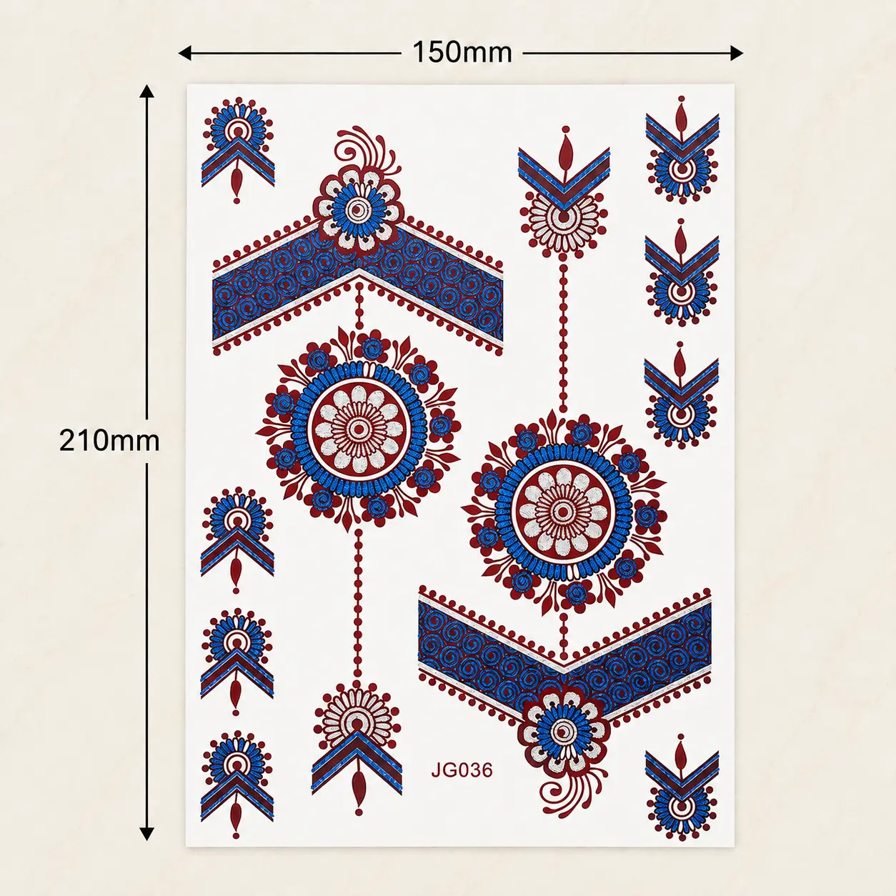 Blue Red Geometric Temporary Tattoo Sheet