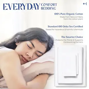 Linen 100% Organic Cotton Sheets Queen Size - 4 White Organic Cotton Percale Sheets Queen Set, Soft, Cooling & Breathable Bedsheets, 16" Deep Pocket Bedding Set - Certified