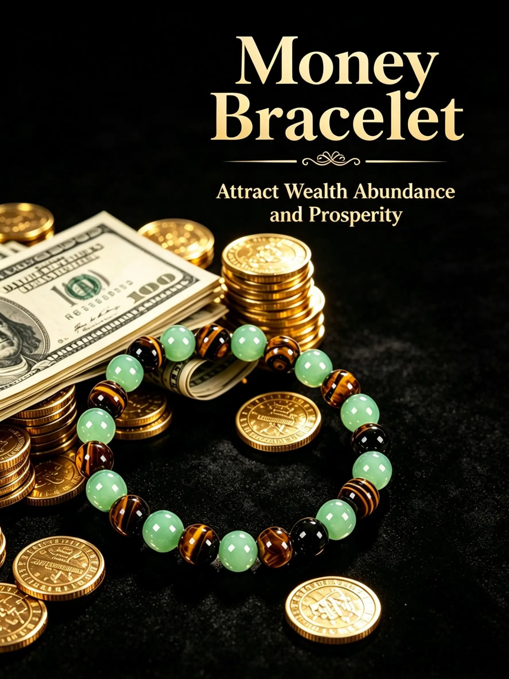 Wealth Attraction Crystal Beaded Bracelet, Inspirational Beaded Bracelet, Green Aventurine & Tiger Eye Stretch Bracelet, Abundance Prosperity Energy Stone Jewelry, Lucky Money Talisman, Spiritual Healing Accessory for Crystal Lovers