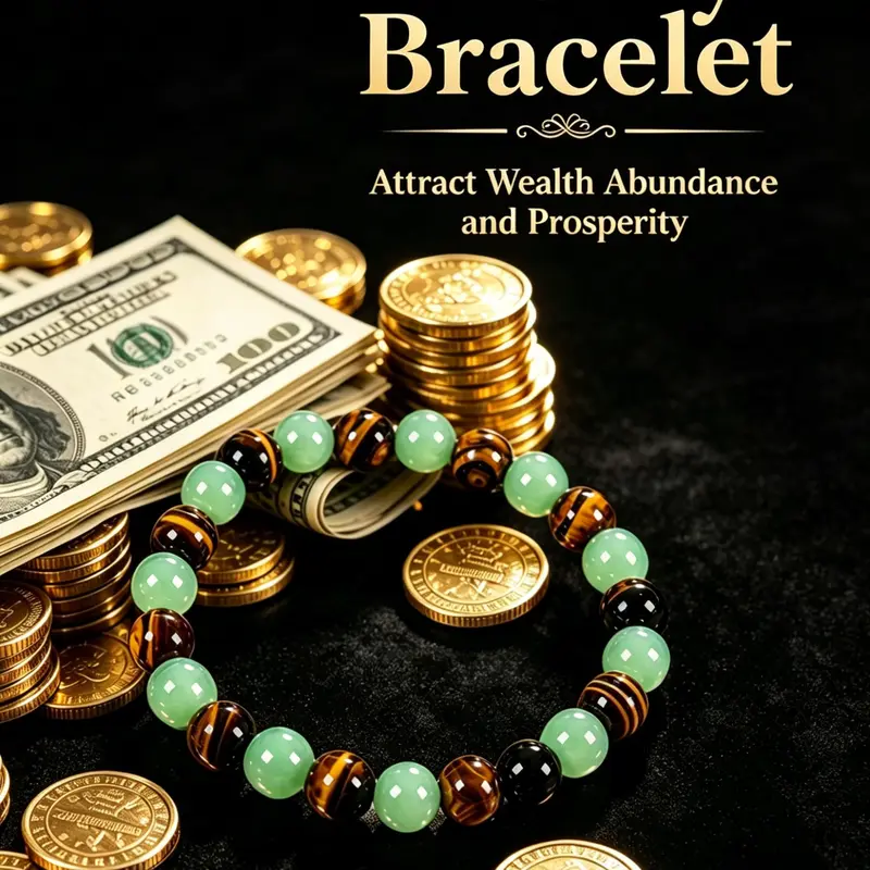 Wealth Attraction Crystal Beaded Bracelet, Inspirational Beaded Bracelet, Green Aventurine & Tiger Eye Stretch Bracelet, Abundance Prosperity Energy Stone Jewelry, Lucky Money Talisman, Spiritual Healing Accessory for Crystal Lovers, Crystal Bracelets