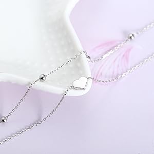 Trendy Summer 925 Sterling Silver Ankle Bracelets for Women Heart Butterfly Beaded Initial Anklet Layered Dainty Chain Adjustable Beach Foot Jewelry Summer Cute Beach Gift for Her