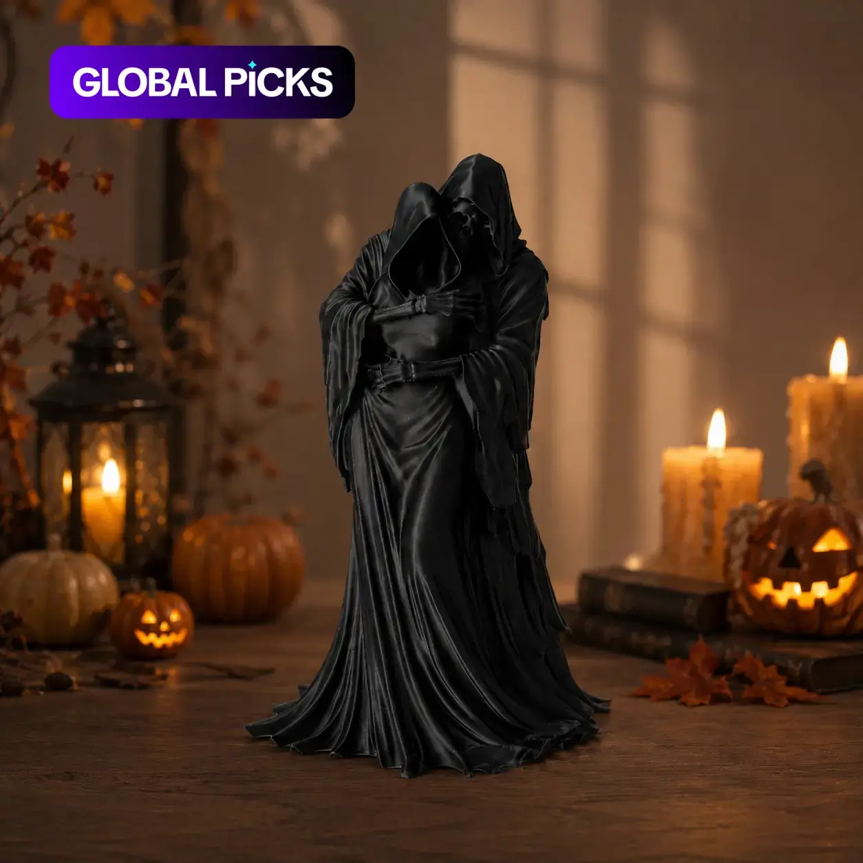 Gothic Reaper Statue Hugging Lady, Resin Home Decor Sculptures for Halloween, Spooky Dark Romantic Home Decor, Gothic Style Shelf Decoration #GLOBAL PICKS