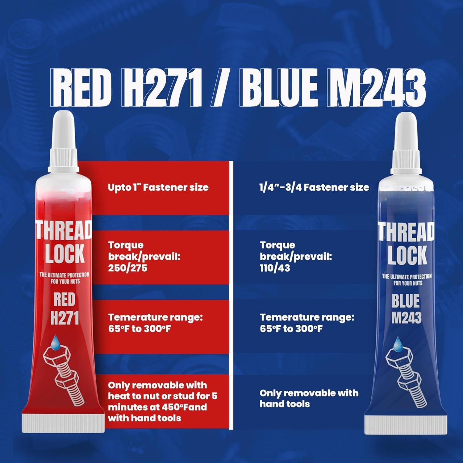 -6gx2 Pack Thread Lock Medium and  Strength for Nuts, , and Metals, Threadlocker Lock Tight & Seal Fasteners with  and Consistent Performance