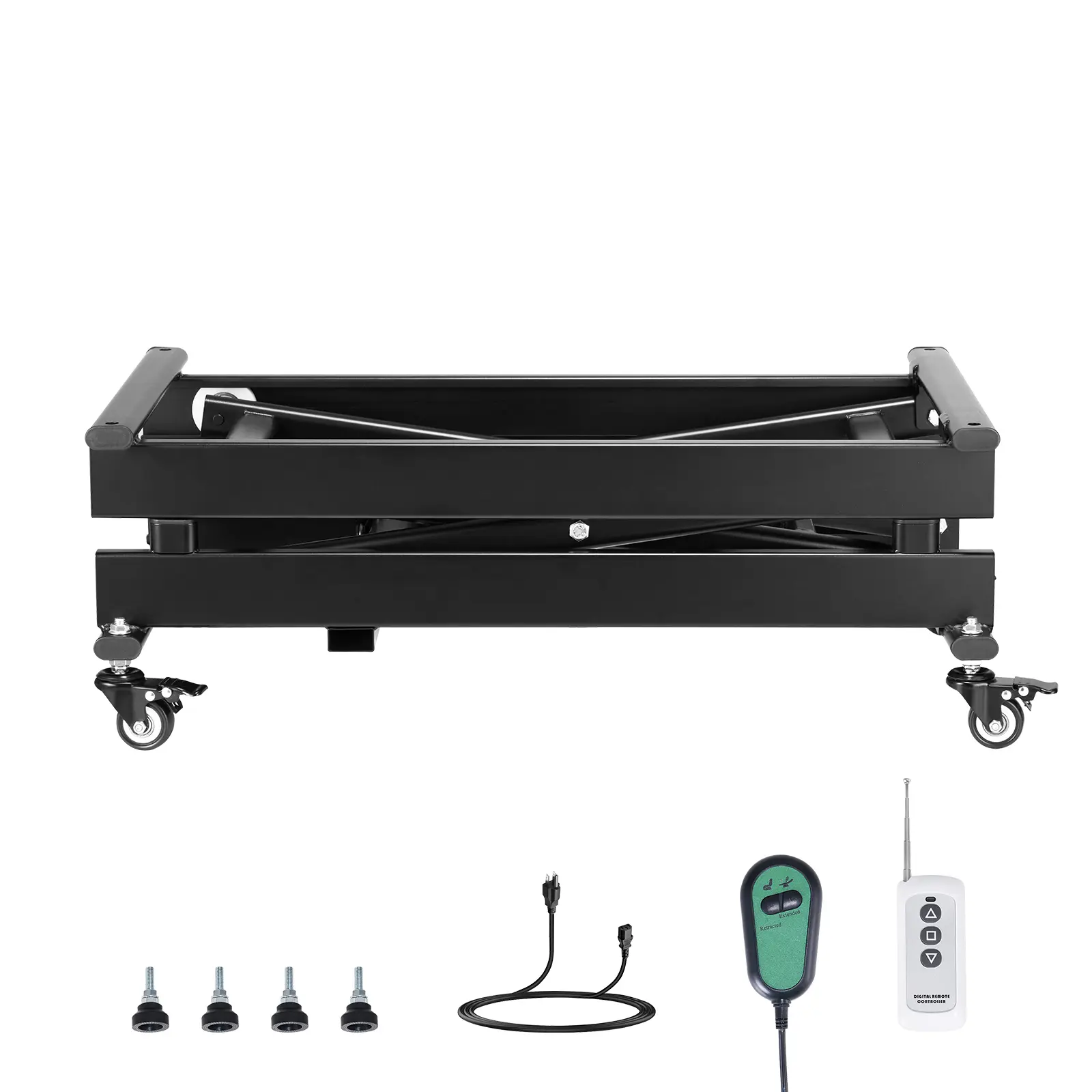 Electric Lift Table, 330 lbs Capacity Single Scissor Lift Table, 8 - 28 in Height Adjustable Lifting Platform, Coffee Table lift with 4 Wheels, Black, Designed for Material Handling and Transportation