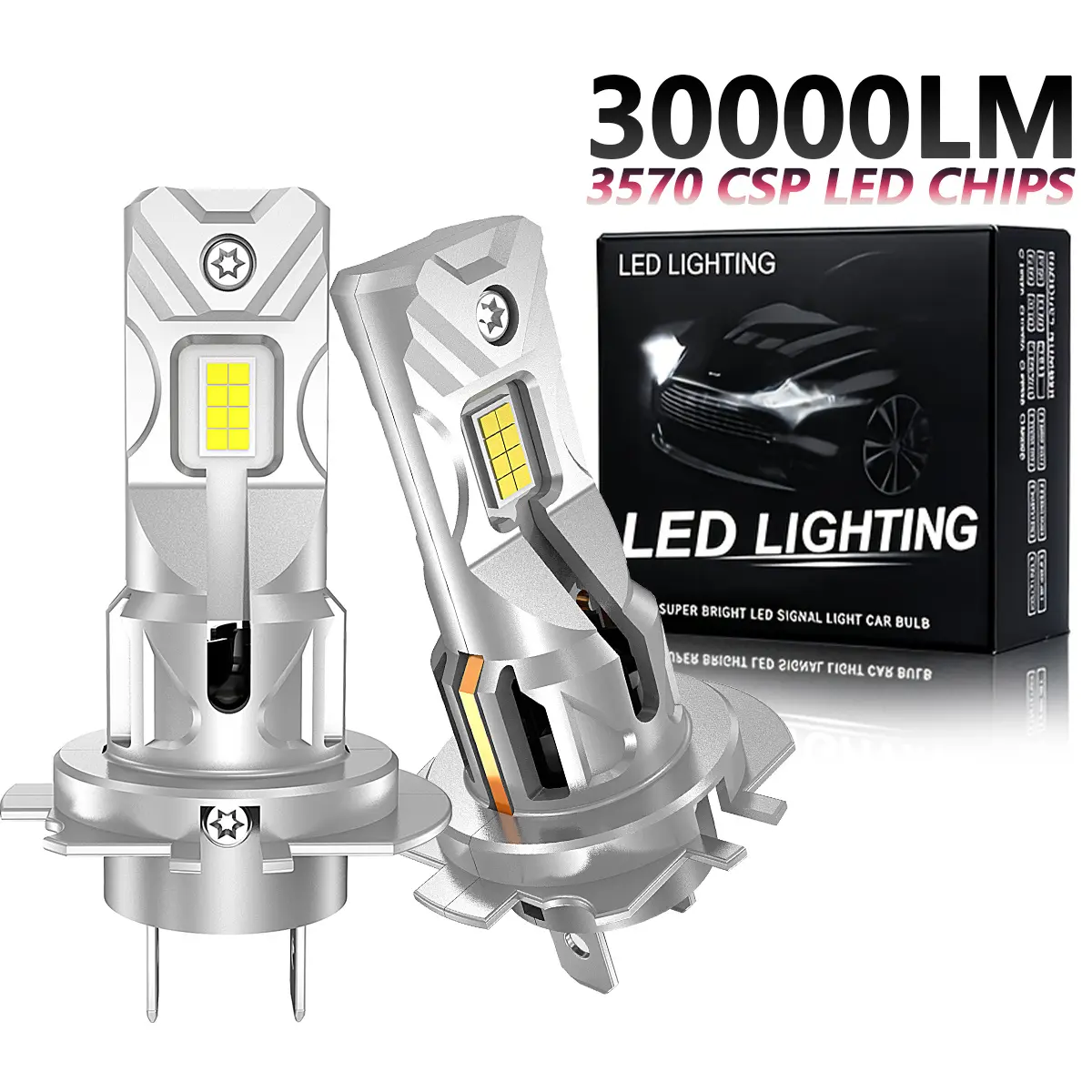 2pcs H7 200W LED CANBUS Headlight Bulbs 30000LM Super Bright Wireless Turbo Fan Diode Lights for Car LED H7 Automobile Fog Lamps