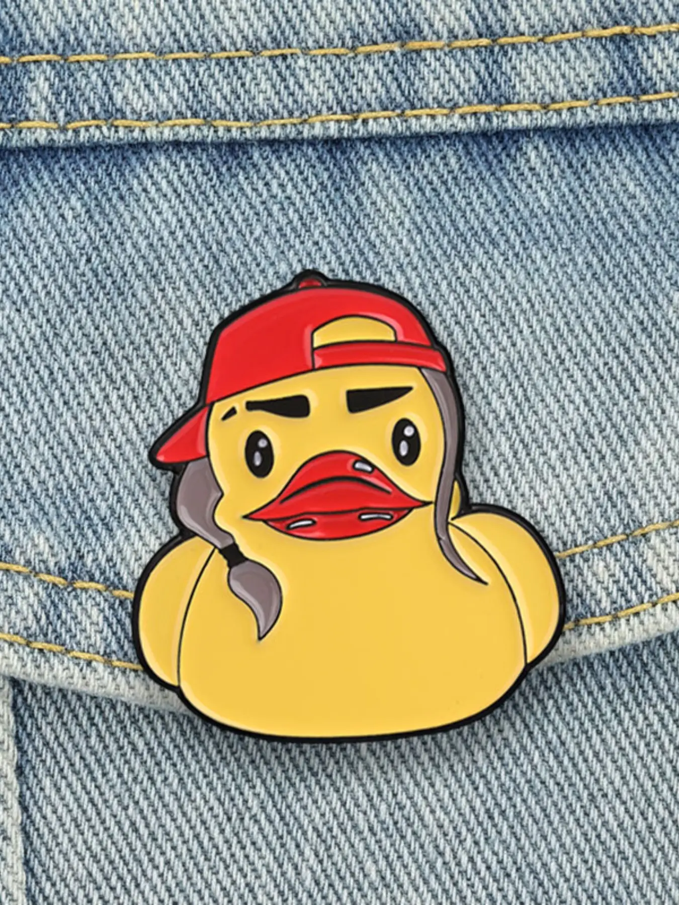 Cool Rubber Duck Enamel Pin, Cartoon Duck with Cap & Braids, Casual Decor Badge, Fun Fashion Accessory for Kids