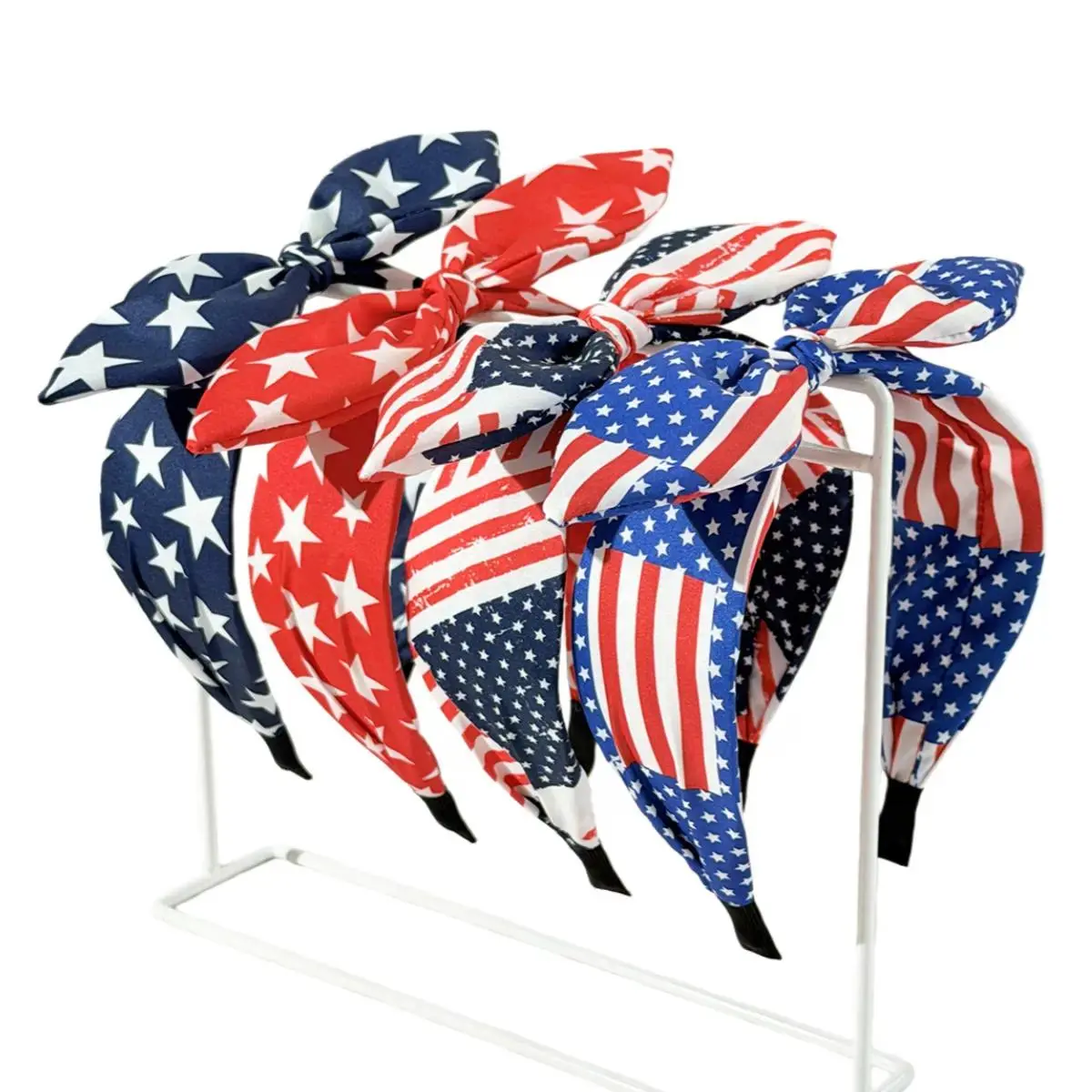 Women's 4PCS Patriotic Knotted Chic Headbands, Red-White-Blue Star & Striped Bow Design, USA Flag Headband Accessory, Ideal for 4th of July & Memorial Day Events,back to school,back to school haul