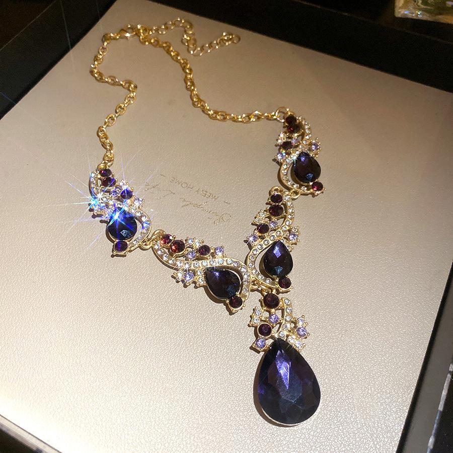 2 Pcs Inlaid Rhinestone Water Drop Necklace Earring Jewelry Sets for Women 2025 Hot Sale Personalized Wedding Bride Accessories