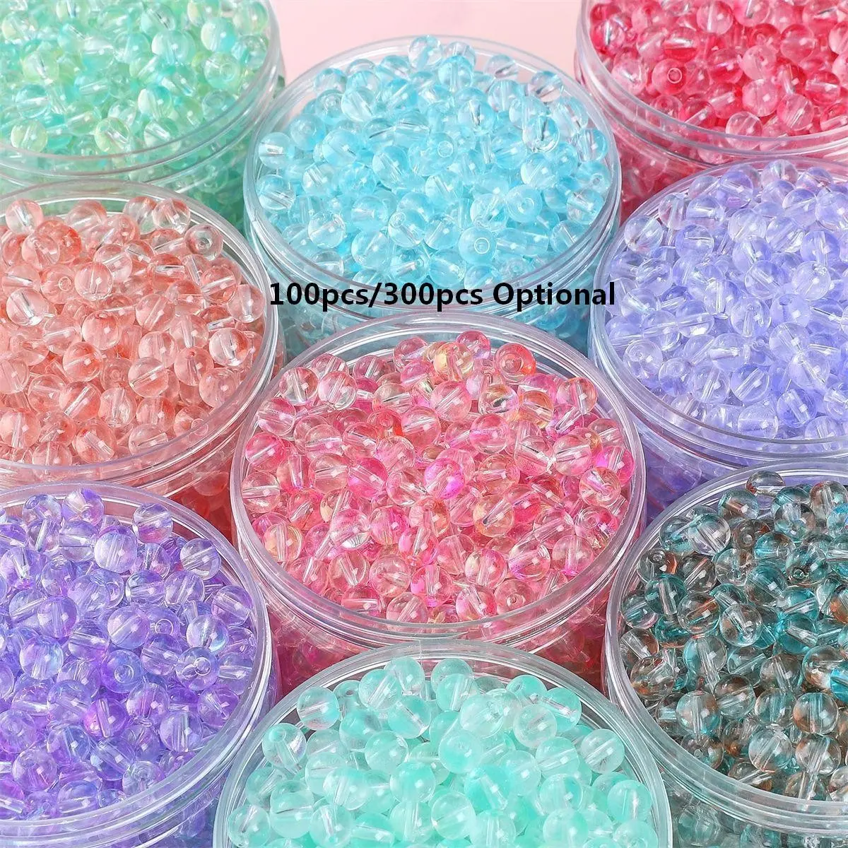 100/300pcs 8mm Ice Clear Glass Beads, DIY Jewelry Making Supplies, Beads for Crafts, Perfect for Bracelets, Necklaces, Keychains, Handmade Gifts