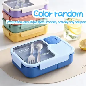 49oz Bento Snack Box for Adults and Kids, Reusable Lunch Container with Fork Spoon, Lid and Sauce Cup Included, Food Storage Bowl