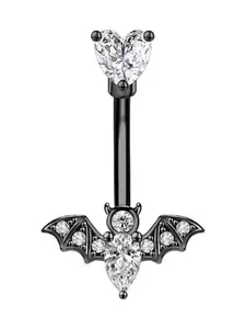Trendy Bat Design Short Navel Ring, High-Luster Zircon Embedded Medical Stainless Steel, Non-Discoloring Anti-Allergic Body Piercing Jewelry