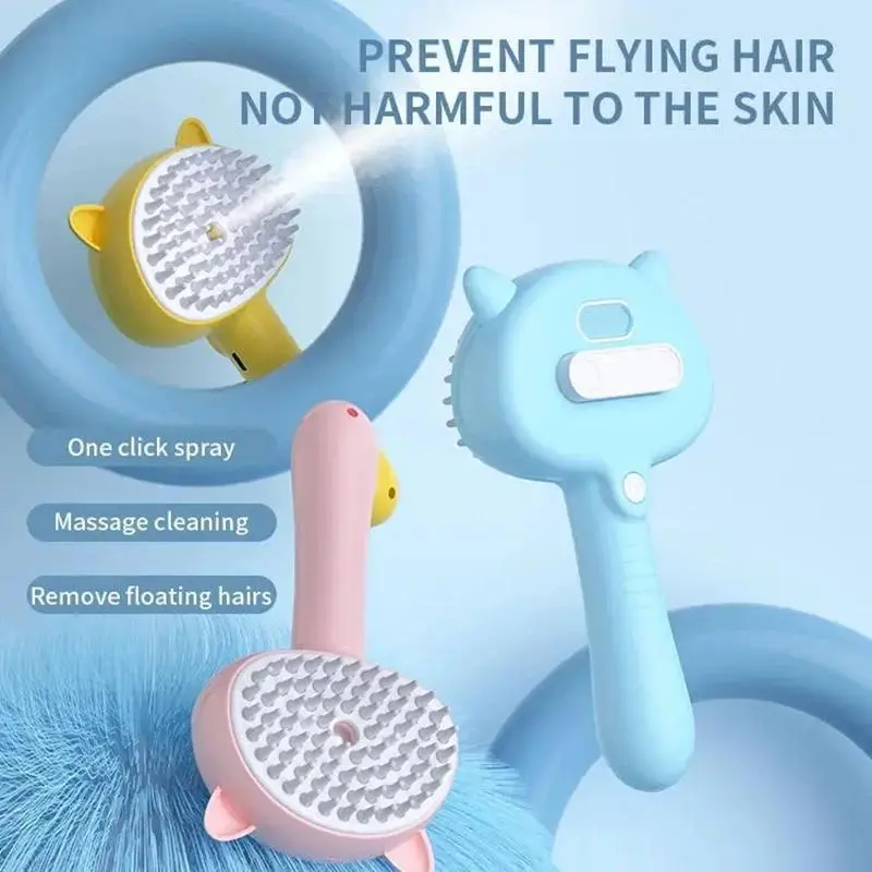 2-in-1 Pressurized Pet Grooming Brush - Electric Massage & Waterless Spray Comb for Cats/Dogs, One-Button Deshedding