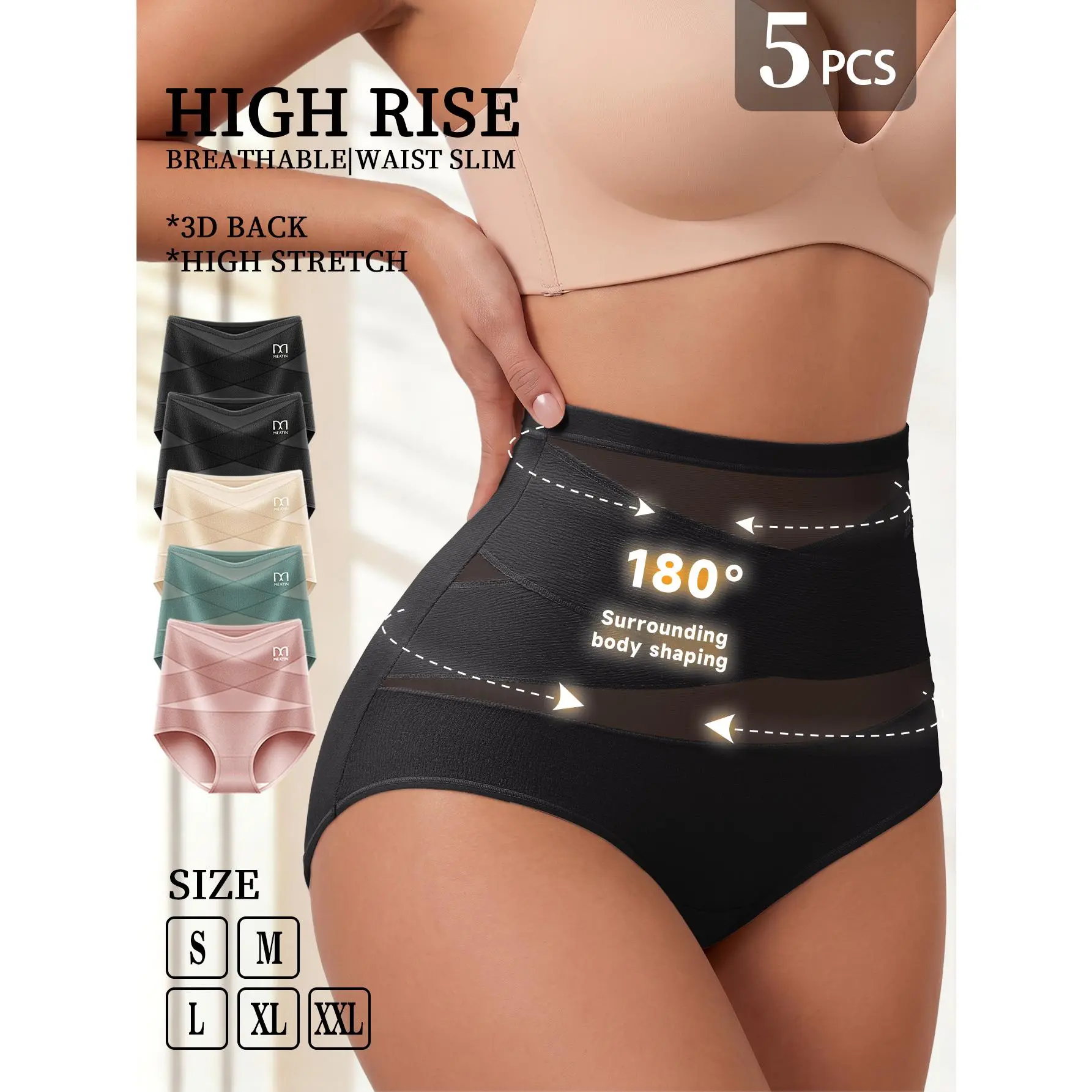 QUASTI 4 Pack Women’s High Waist Shaping Panties, Tummy Control Cotton Crossover Briefs, Anti-Roll Stretchy Underwear for Daily Outfits, S-XXL