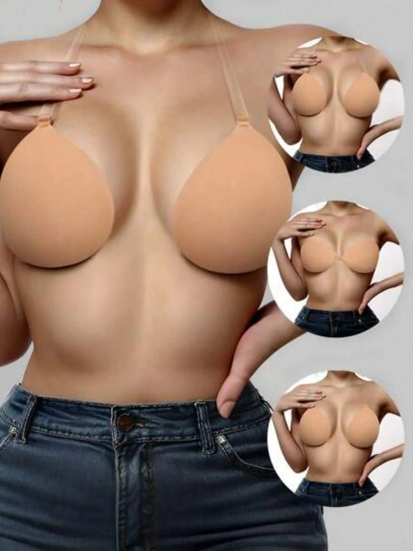 Ladies' Neck Hanging Invisible Bra, Underwear, Gathered Silicone Breast Patch, Sexy Invisible Bra, Backless Clothing Pairing, 1pc