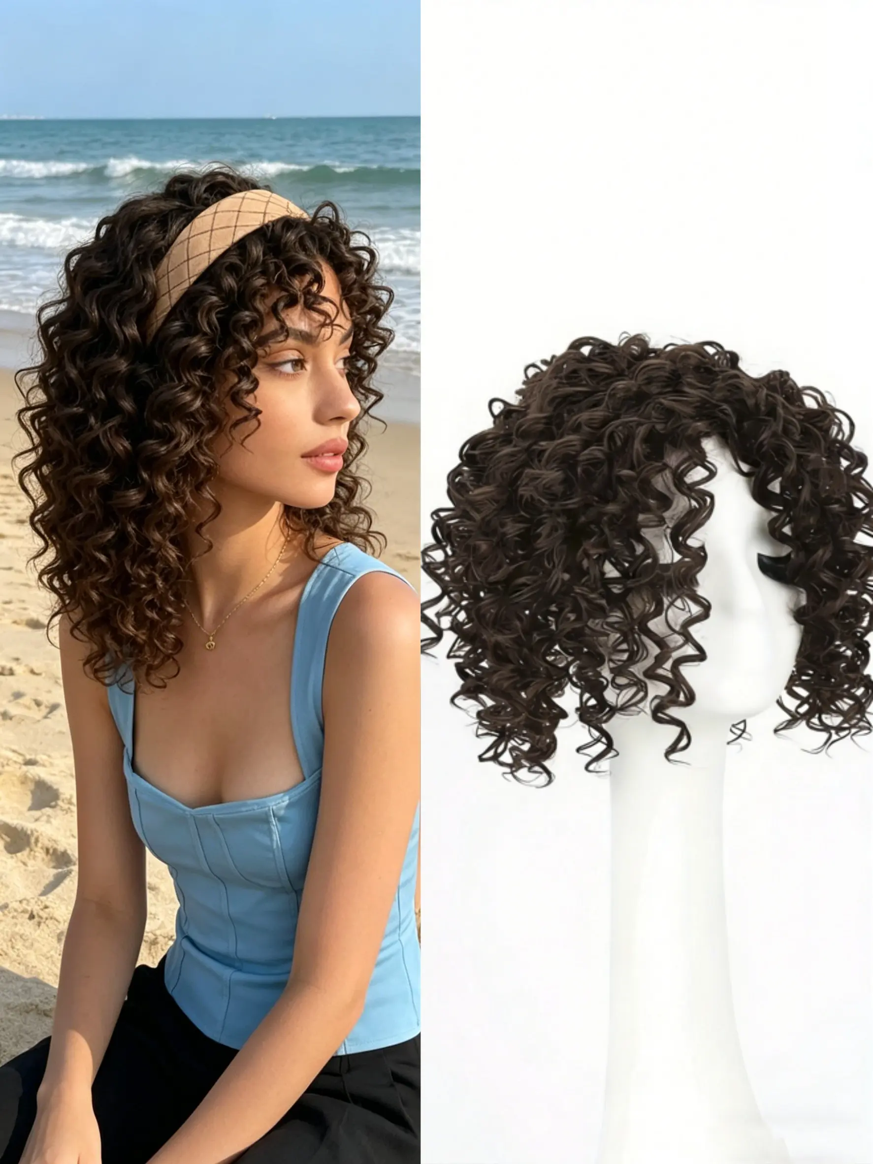 🌟Curly Clip-In Hair Topper - Synthetic Hairpieces, Kanekalon Premium Synthetic Hair, Bangs, Natural Soft Curls, Boost Volume & Conceal Thinning Hair for All-Day Confidence