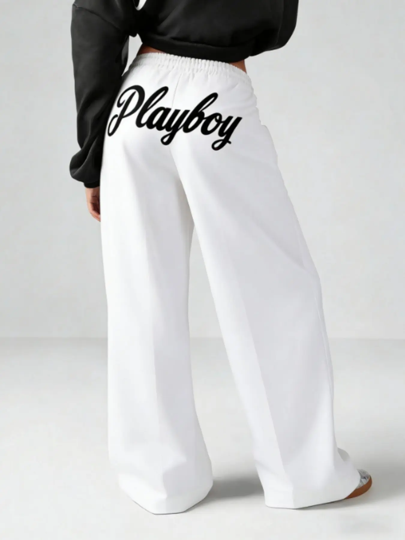 90s Vintage Streetwear Back Printed Cursive Letter Graphic Baggy Wide Leg Sweatpants Viral FYP Elastic Waist Drapey Loose Fit Lounge Joggers Hip Hop OOTD Daily Outfit Unisex Casual Pants