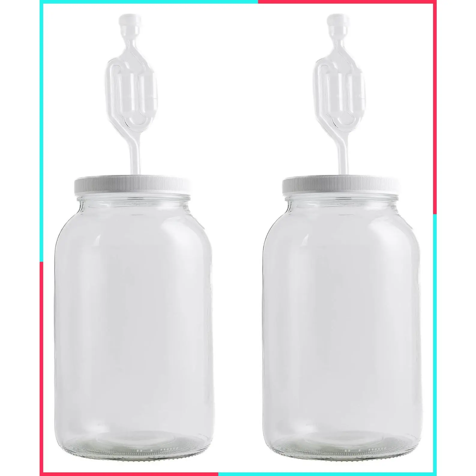 2-Pack 1 Gallon Wide Mouth Glass Jars with Lids and Twin Bubble Airlock Set