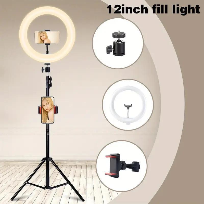 12"Ring Light with 63" Stand & 2 Phone Holders, 360° Adjustable Video Light for YouTube TikTok, Makeup,Photography, Ring Lights Compatiblewith All Cameras/Phones Selfie New Years valentine's  Content Creator Pack , Super Bowl