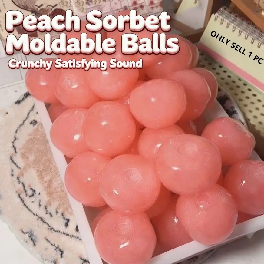 Handmade Peach Sorbet Moldable Ball, Crunchy Sand Texture, Satisfying Crunch Sound, Stress Relief Fidget Toy, Perfect for Relaxation