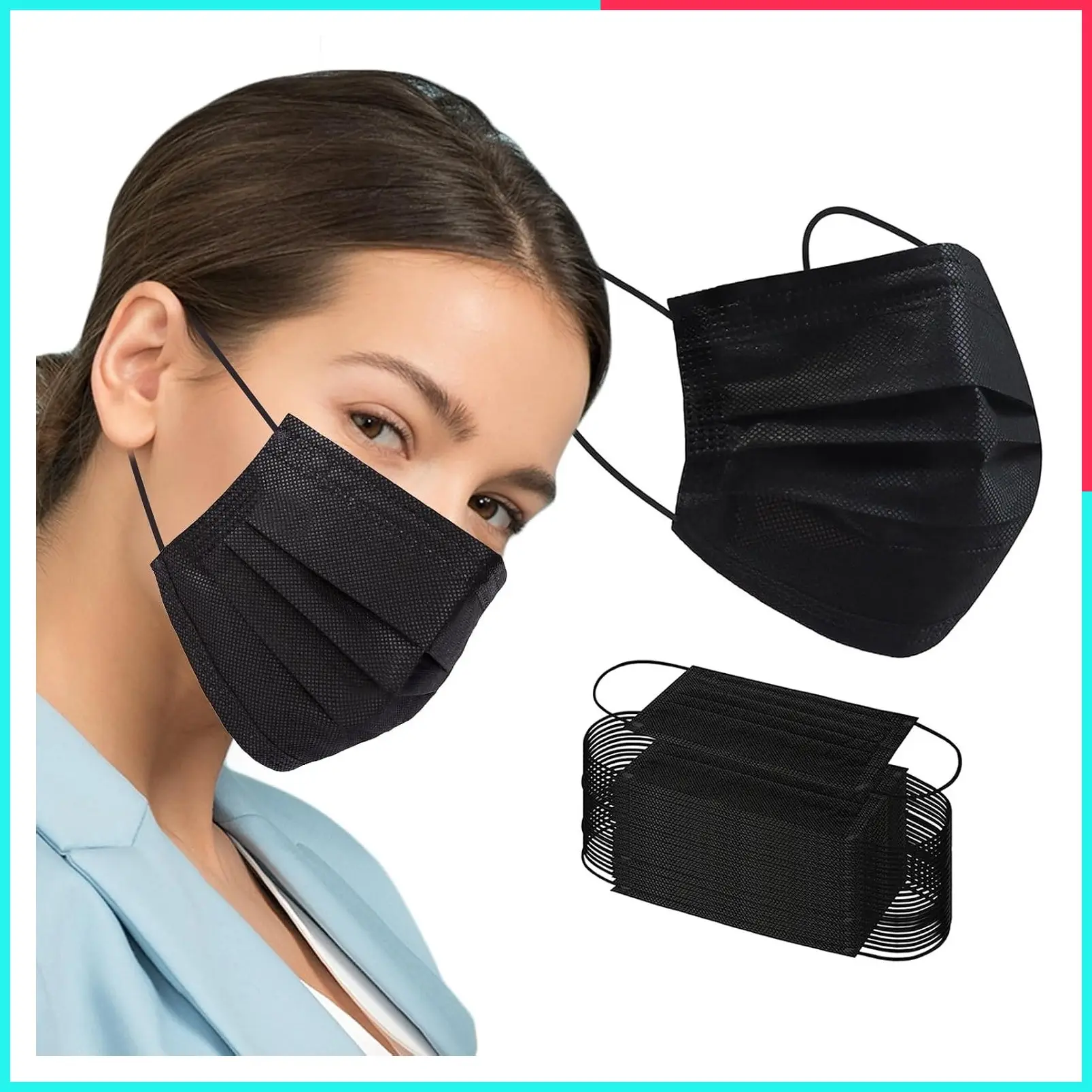 Disposable 3-Ply Black Face Masks, 100 PCS - Protection Filter Masks