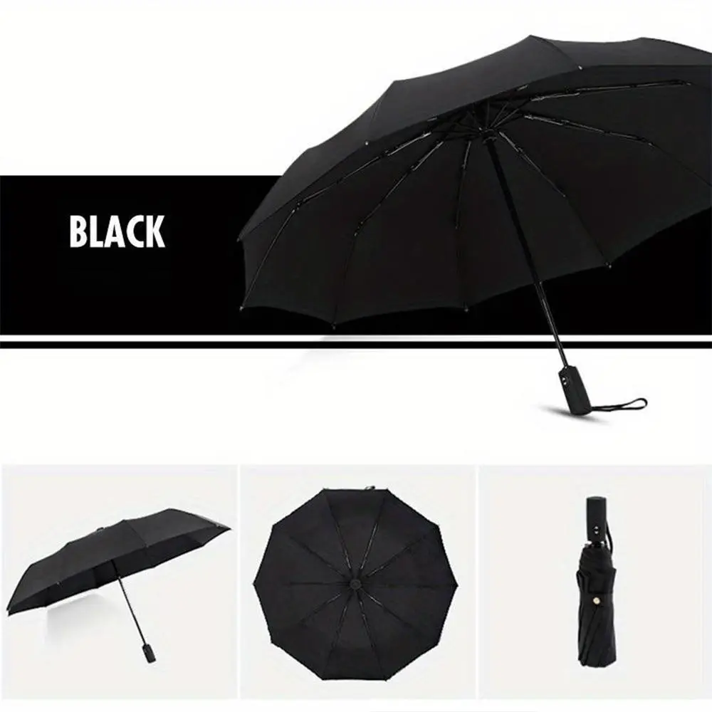 Large Business Wind Resistant Umbrella, Double Layer 10 Reinforced Ribs, Auto Open, Dual Use for Sunny and Rainy Days, Adults