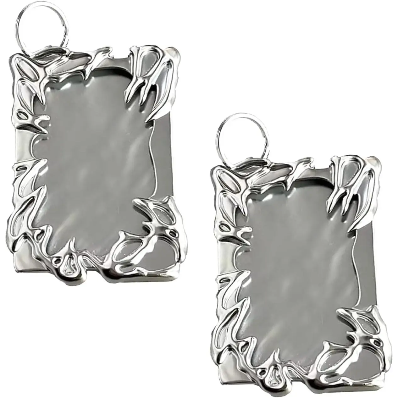 2 Pcs Electroplate Plastic Irregular Silver Plating Photocard Holder with Keychain Picture Frame for Card Boxes Stationery and Office Supplies