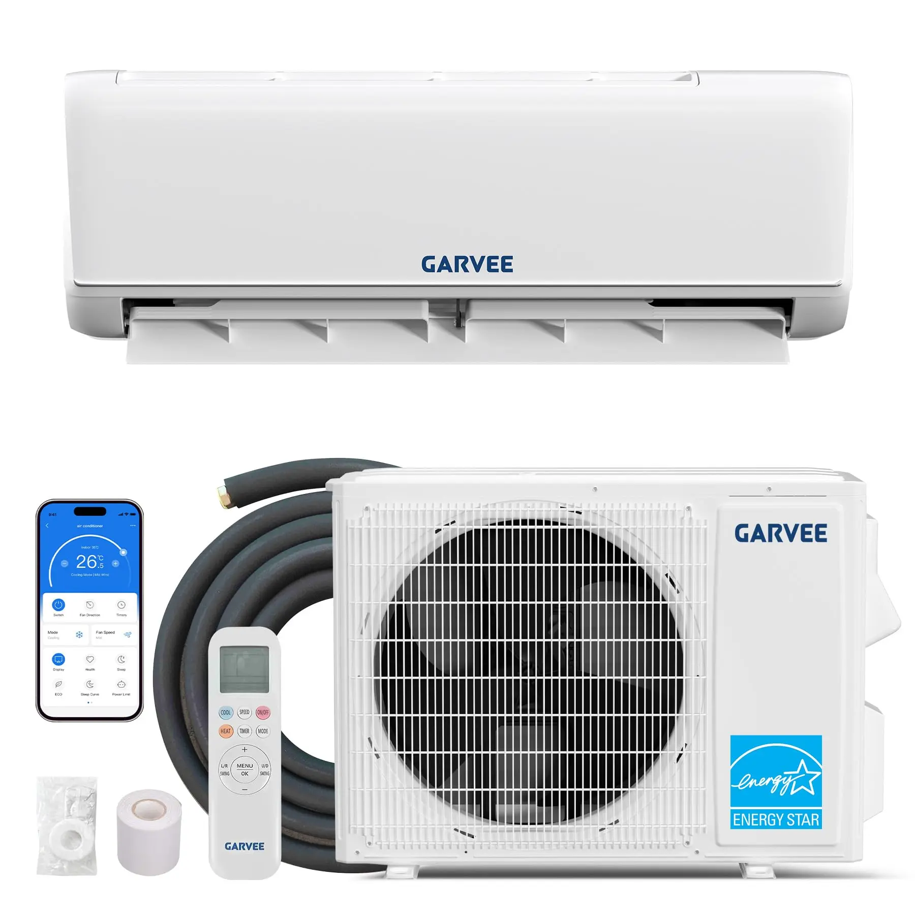 18000 BTU Mini Split AC and Heat Pump, 21 SEER2 Ductless Inverter Air Conditioner with WiFi, 208-230V, R32 Refrigerant, for Home Garage Bedroom up to 1250 Sq Ft