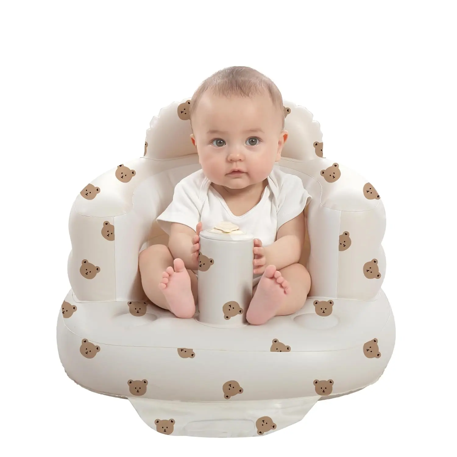 Inflatable Seat  Babies 3-36 Months, Built in Air Pump Baby Chair Sit Me up Floor Seat  Baby, Bumbo Seat  Learning to Sit, Feeding, Camping (Bear)