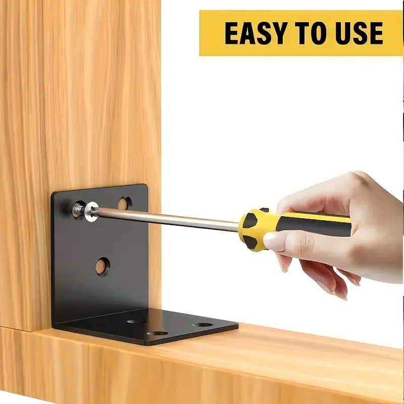 70pcs heavy-duty black metal corner code set, 10pcs corner code and 60pcs screws, with pre-drilled holes and rounded edges, suitable for wooden furniture, bedsteads, chairs and shelves-solid A-shaped frame, easy assembly-durable metal structure.