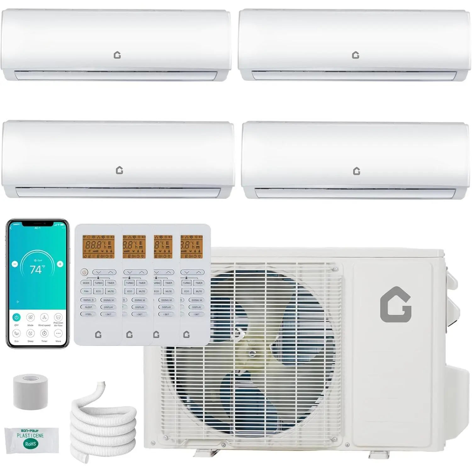 GAOMON 4 Zone 35000 BTU (9K+12K+12K+12K) Mini Split AC/Heating System, 20 SEER2  Dual Zone Ductless Wall Mounted Air Conditioner with Pre-Charged Condenser, Heat Pump ,Works with Alexa ,Low Nosie ,208-230V