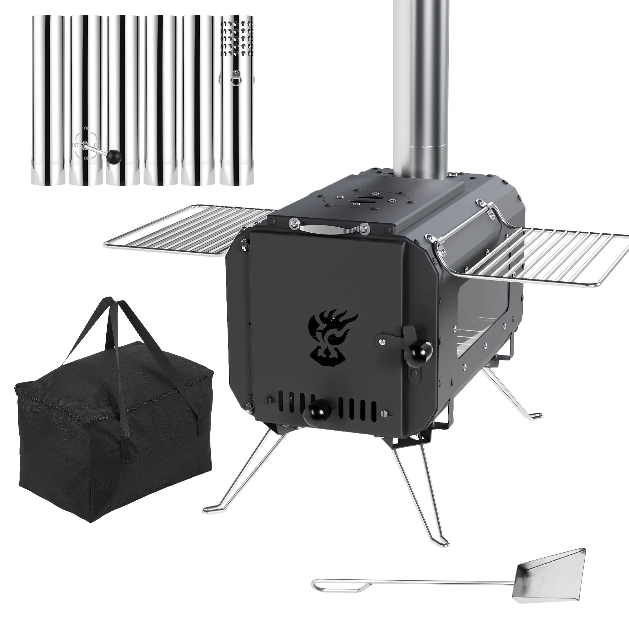 Summervibes Flash sale Portable Heat Source Stove for Camping – Compact Folding Cast Iron Heater with Chimney Pipes, High-Temp Glass Window – Ideal for Outdoor Cooking, Hiking, Ice Fishing, Survival