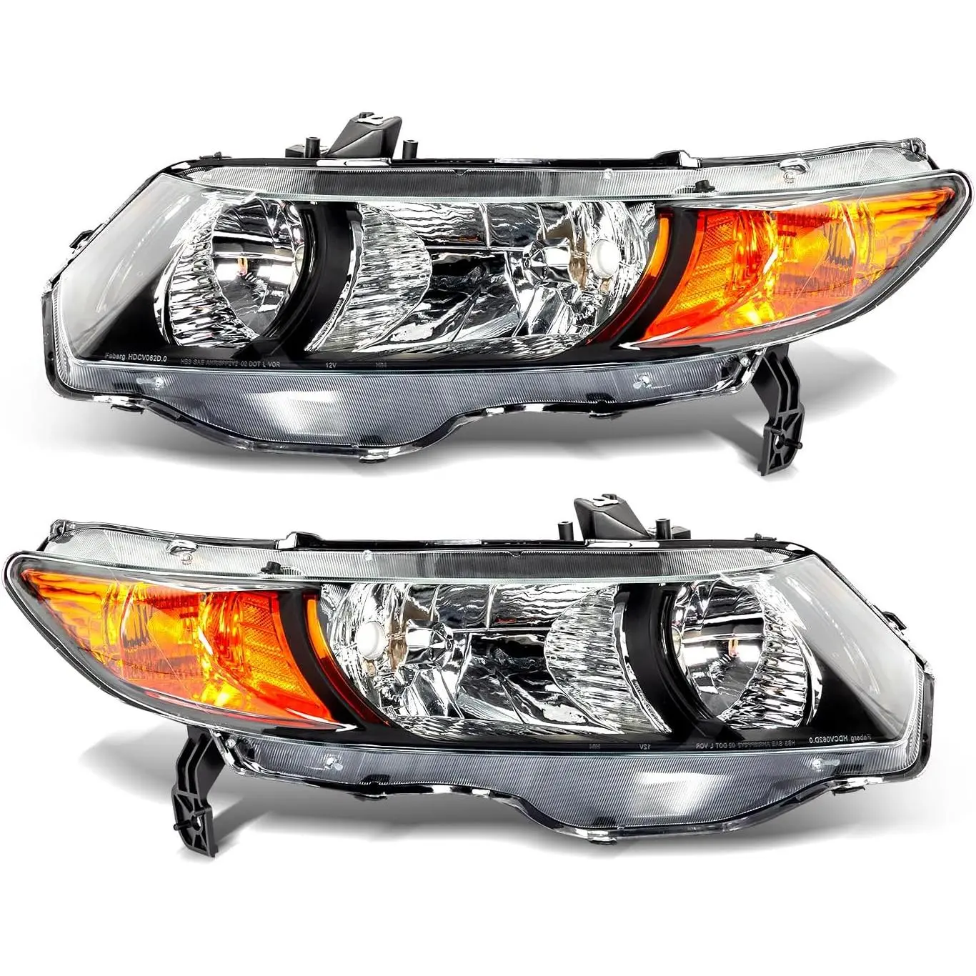 Fit For 2006-2011 Honda Civic Headlamp Replacement Driver and Passenger Side, HO2519111 HO2518111 Black Housing