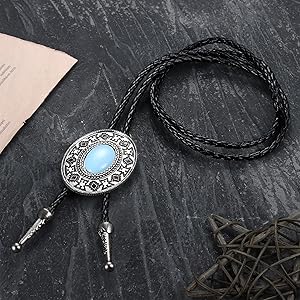 Jstyle 6 Pcs Leather Bolo Tie Turquoise Handmade Round Shape Western Cowboy Native American Bola Tie for Men Women