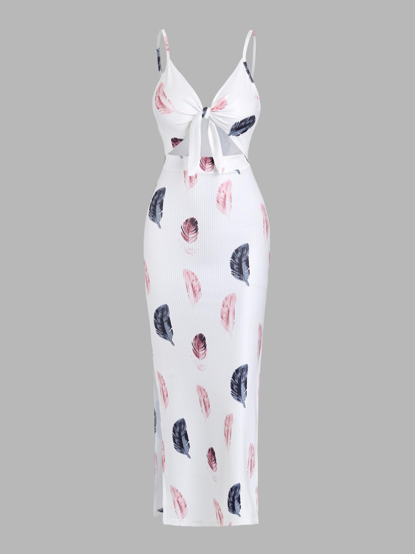 Women's Plain Cut Out Knot Front Split Thigh Bodycon Dress, Summer Clothes Women, Solid Spaghetti Strap Cami Dress, Ladies Casual Summer Evening Party Nightclub Dress