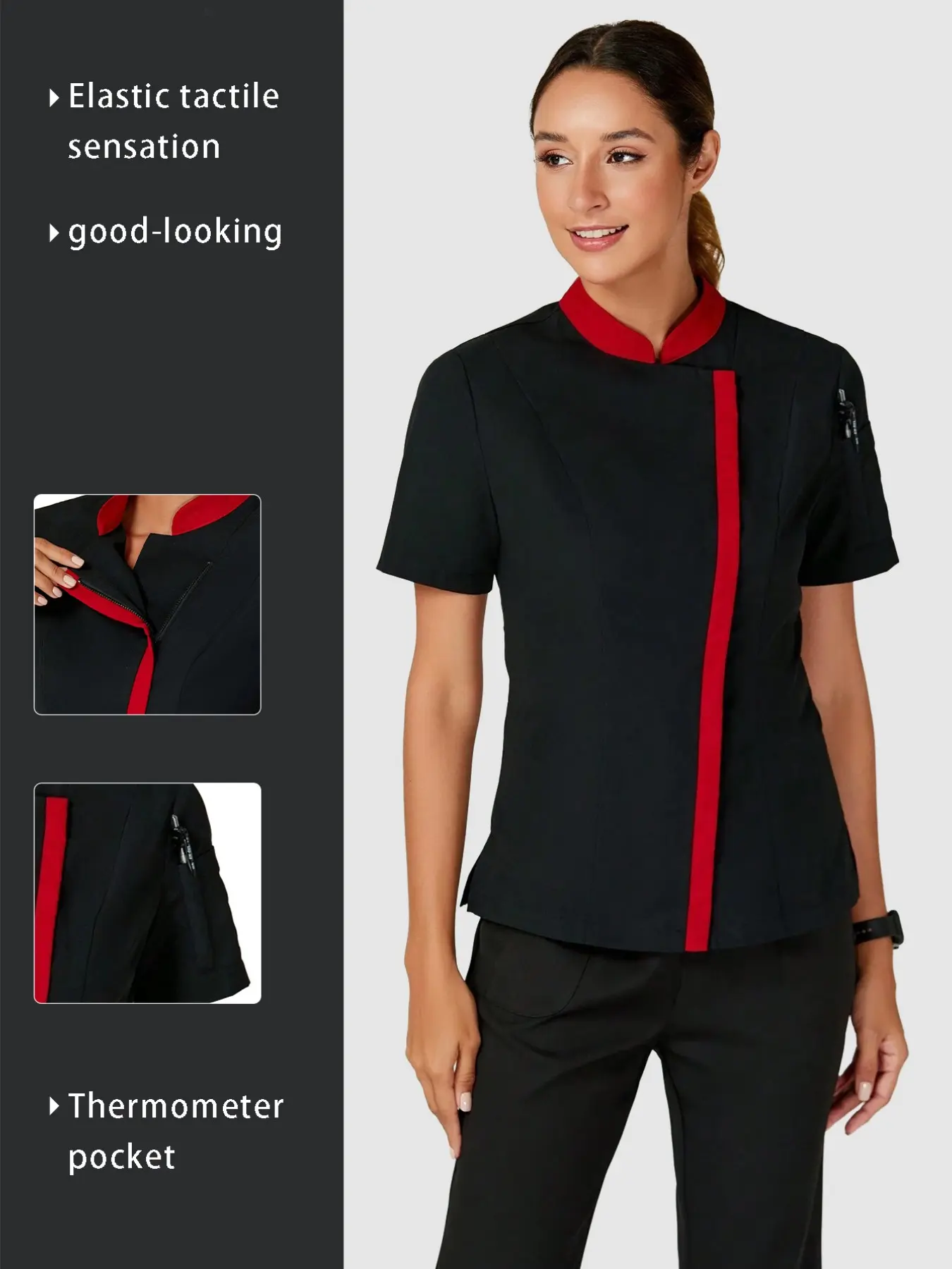 Women's Patchwork Chef Two-Piece Set, Breathable Short Sleeve, Hotel Coffee Shop Kitchen Staff Uniform, Comfortable and Stylish