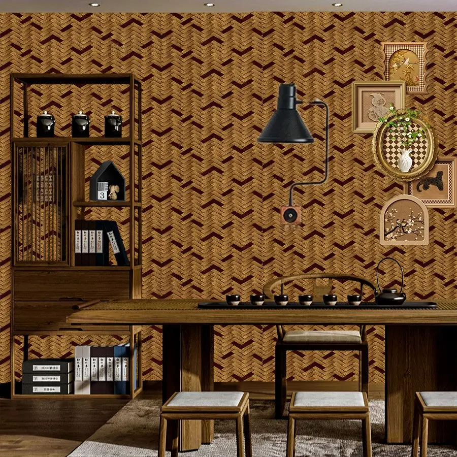 New Classical Bamboo Weave 3D Wallpaper, Self-Adhesive Home Decor, Trendy Background Wall, Living Room & Bedroom Wallpaper, PVC Material
