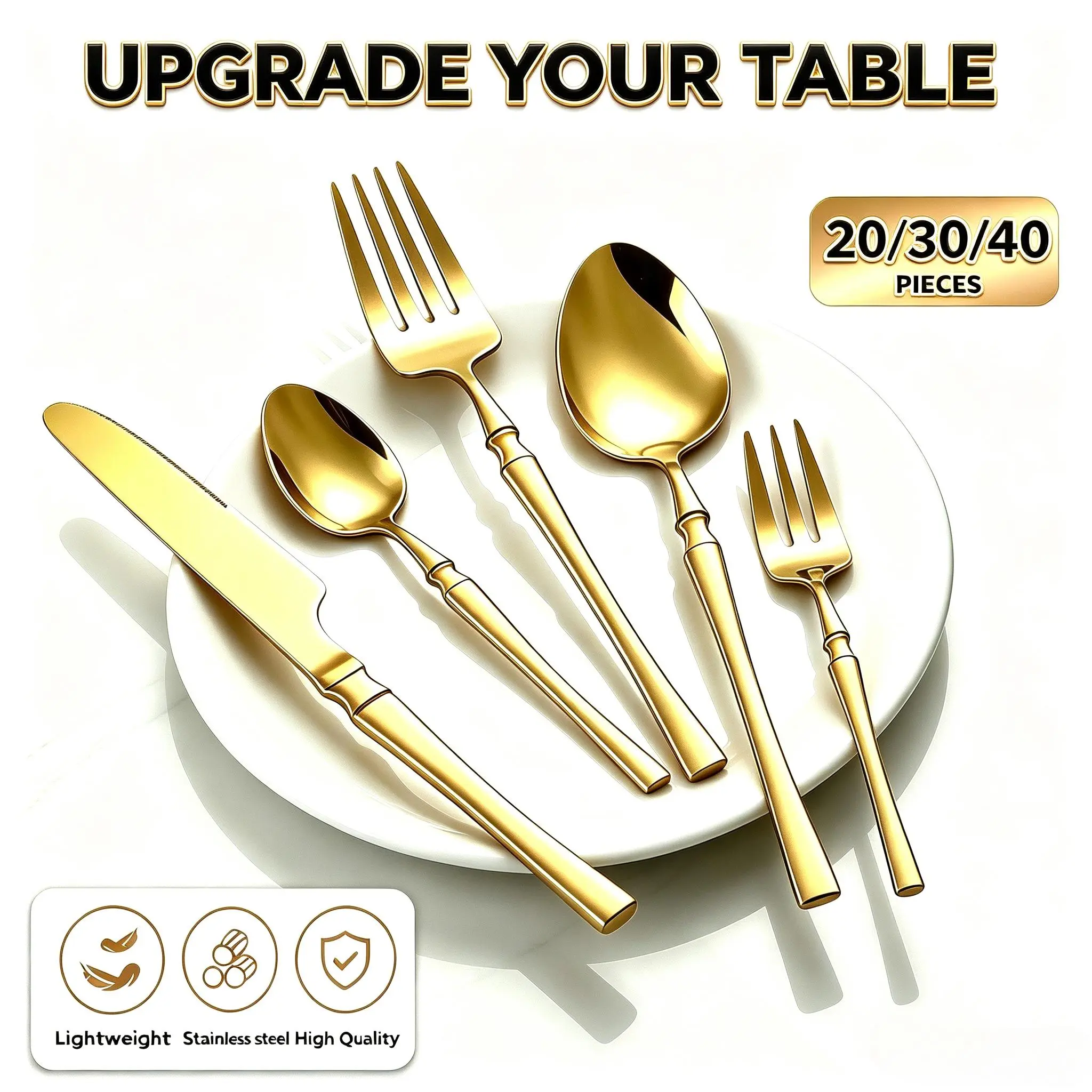 Premium Stainless Steel Flatware Set - 20/30/40 Pieces, Gold or Silver Cutlery for Elegant Table Upgrades, Kitchenware Tableware Dinner Set