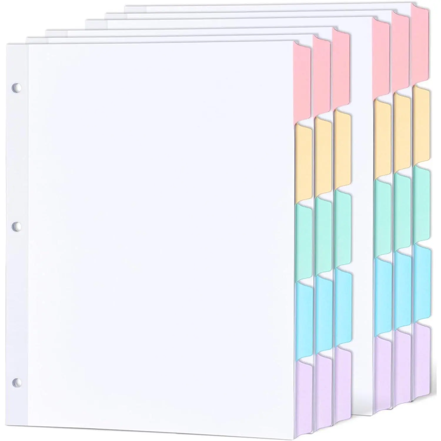 Blank Writable Binder Dividers with Multicolor Tabs | 3 Hole Punch Dividers with Reinforced Edge, Binder Dividers for Letter Size, 6 Sets, 30 Dividers, 1/5 Cut Tabs