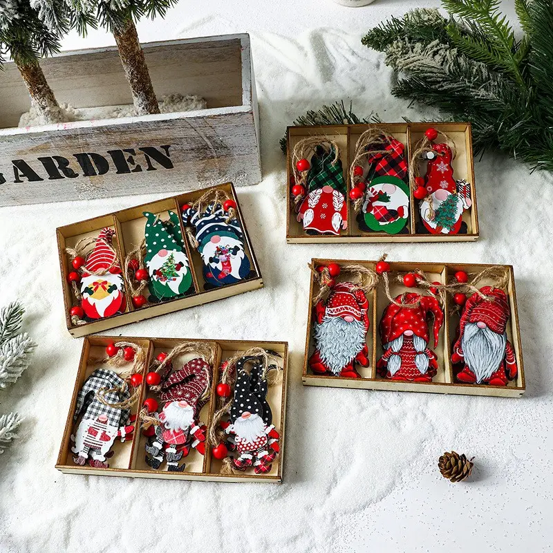 Christmas Decoration Christmas Supplies Props Painted Cute Faceless Old Man Small Hanging Ornament, Wooden Christmas Pendant