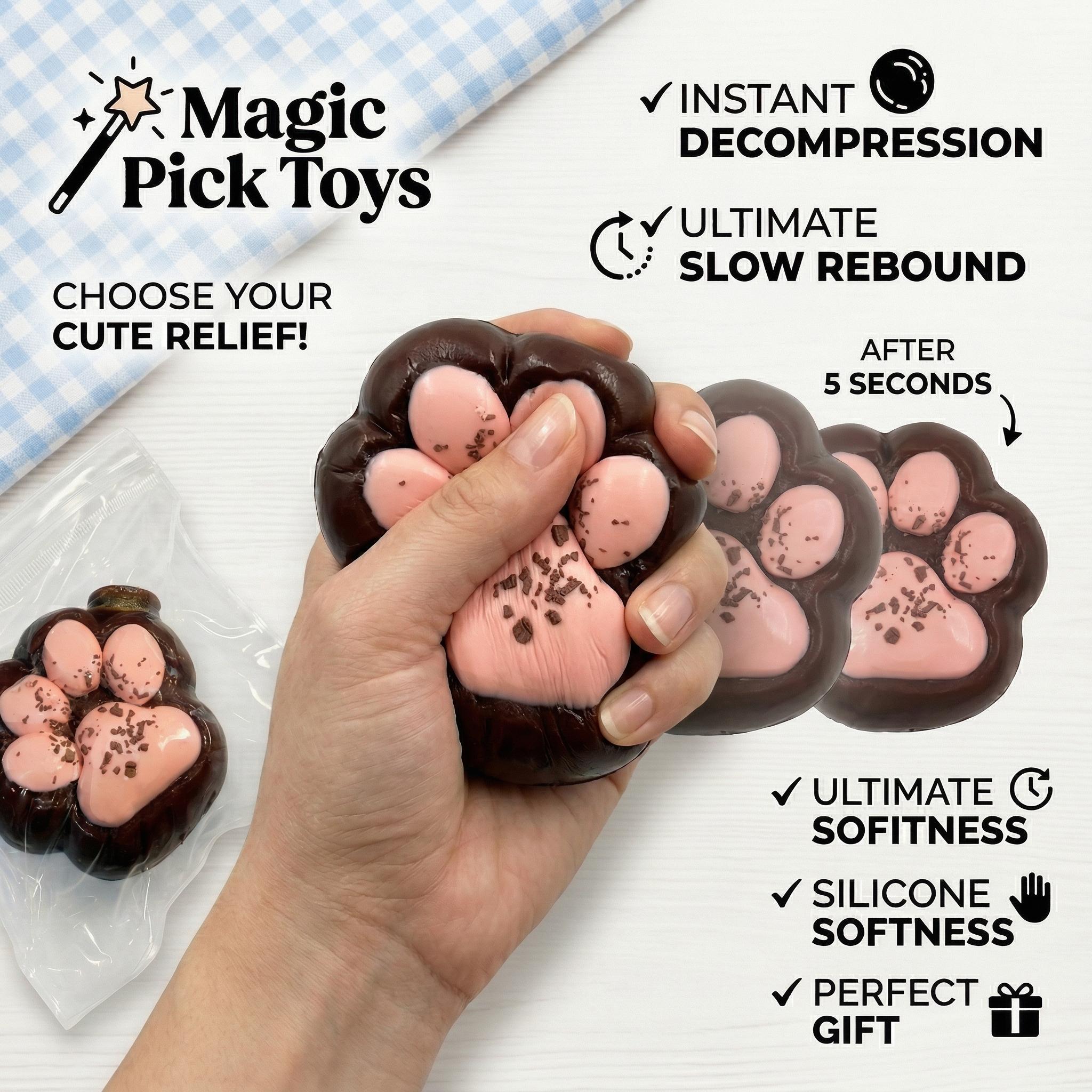 Final Sale | Chocolate Cat Paw Squishy - Food-Grade Silicone Slow-Rising Rebound Squishy Fidget Toys for Stress Relief - Soft Squeeze Toys with Thick Creamy Slime Texture, Handmade Non-Toxic Sensory Toys