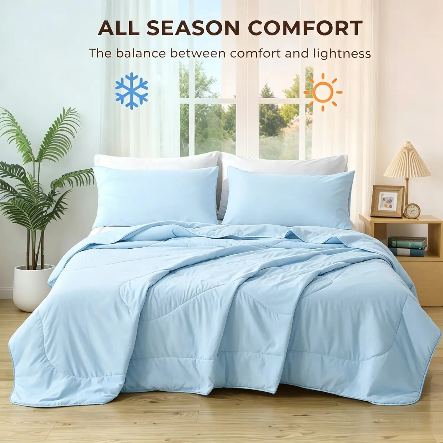 Boho Style Down Alternative Comforter Set with 2 Pillow Shams, Reversible Coverless Duvet Microfiber Soft Warm Bed Quilt for All Seasons, Machine Washable