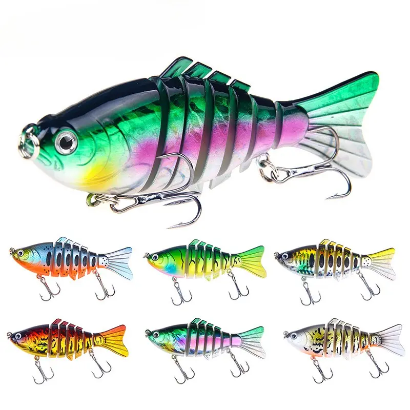 7-Segmented Multi-Jointed Swimbait Fishing Lure - 6-Color Rainbow Grad. Hard Body Crankbait with Lifelike 3D Printed Design, Dual Hooks for Freshwater Saltw. Bass Pike Angling