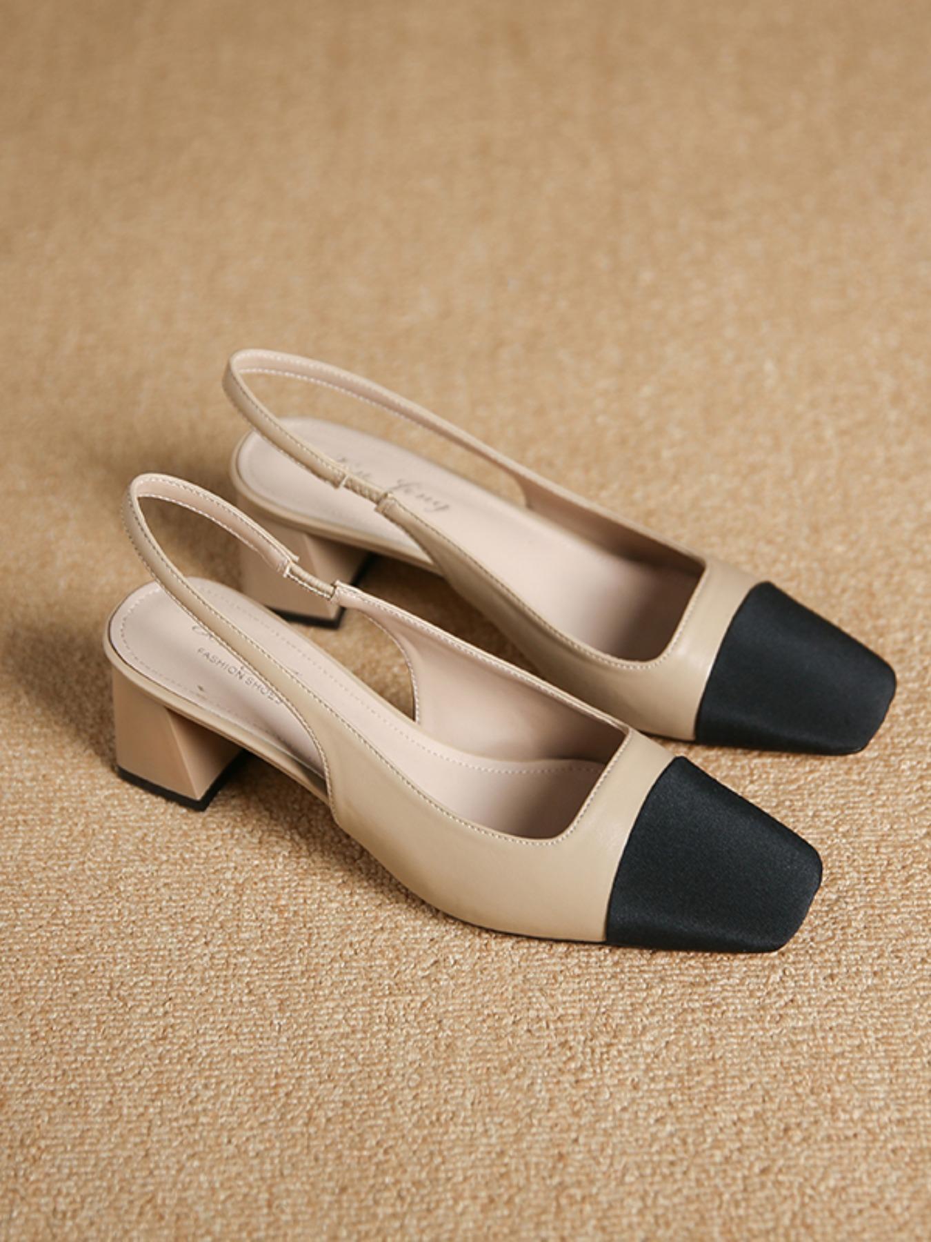 Women's Summer 2024 Colorblock Patchwork High Heel Sandals, Elegant Square Toe Heel Sandals for Party, Daily Clothing Decor, Two Tone Thick-heeled Sandals, Fashionable Slingback Sandals