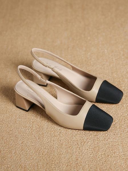 Women's Summer 2024 Colorblock Patchwork High Heel Sandals, Elegant Square Toe Heel Sandals for Party, Daily Clothing Decor, Two Tone Thick-heeled Sandals, Fashionable Slingback Sandals