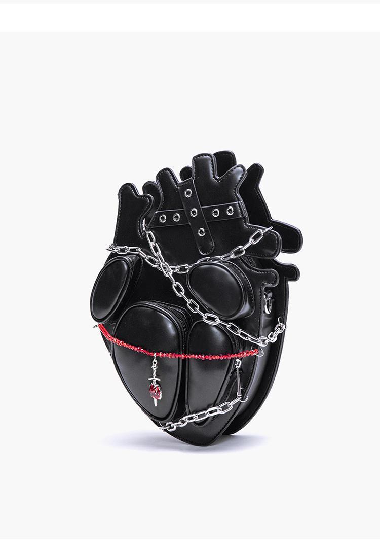 Gothic Punk Metal Hot Girl Bag Lashing Chain Mochila Heart Backpack Y2k Crossbady Bags Woman Original Design Dark Sac Femme