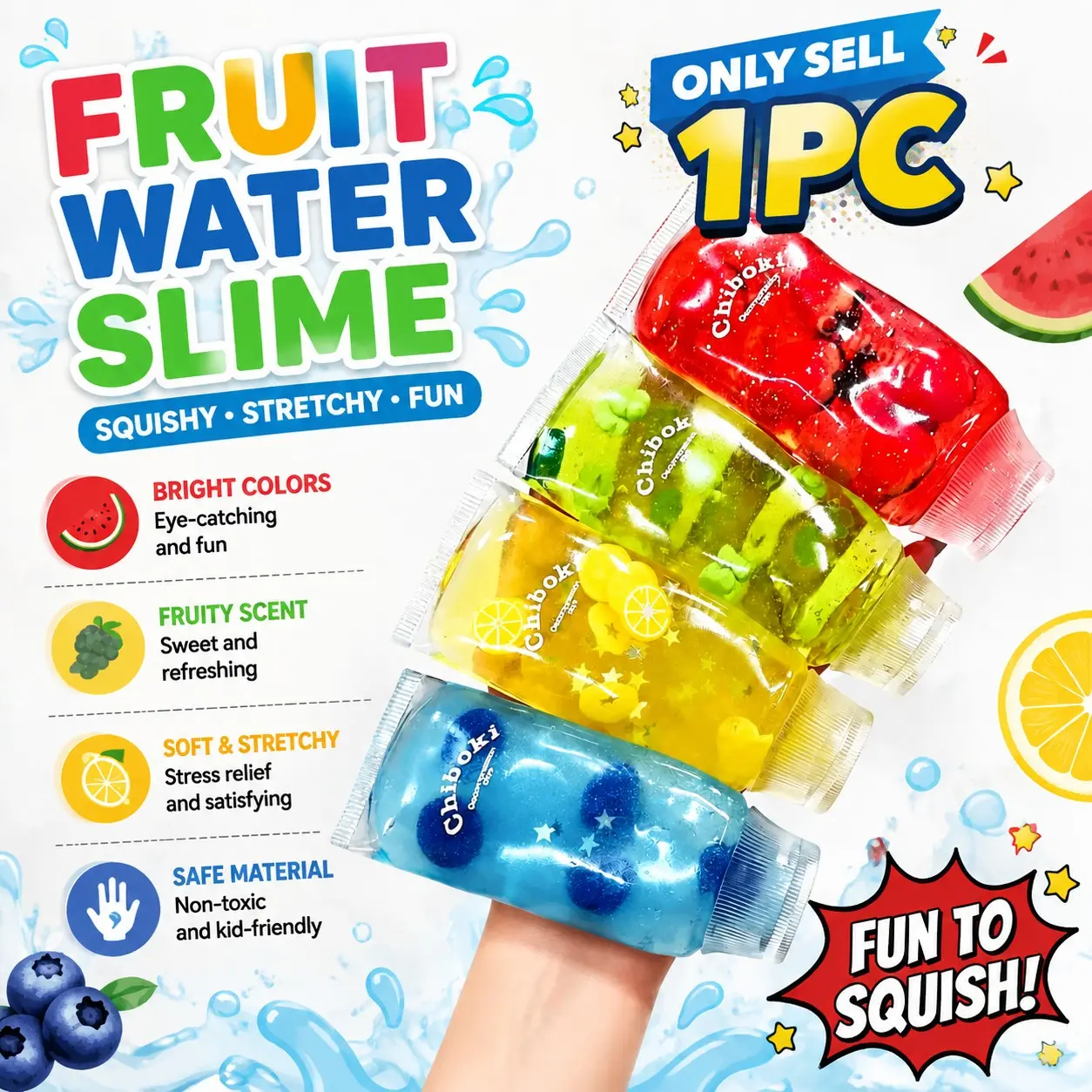 Chiboki Jam Squishy Fidgets 4-styles - Toothpaste Tube Clear Gel Squeeze Fidget Relief Relaxation Decompression Sensory Toys No Mess ASMR