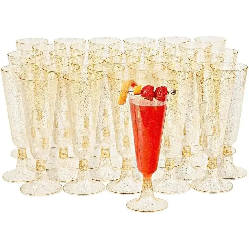 50  Plastic Champagne Flutes,  Glitter, 5oz -  Champagne Glasses,  Glasses, Mimosa Glasses for , Dessert,  - Toasting Glasses for Parties, Weddings