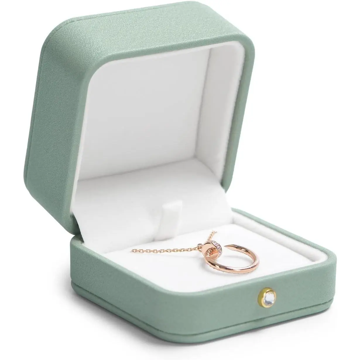 Green PU Leather  Lined Necklace Pendant  Box | Soft  interior  storage case, elegant  packaging for  pendant necklaces