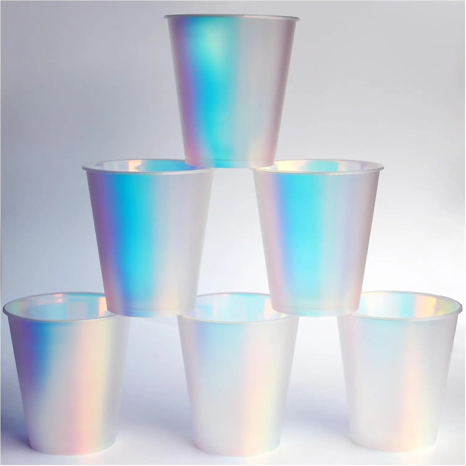 25 count Iridescent Frosted Plastic Cups 12oz Fancy Thick Neon Disposable Drinking Cups Cute Glitter Holographic Hard Plastic Cup for Party Decoration (Frosted)