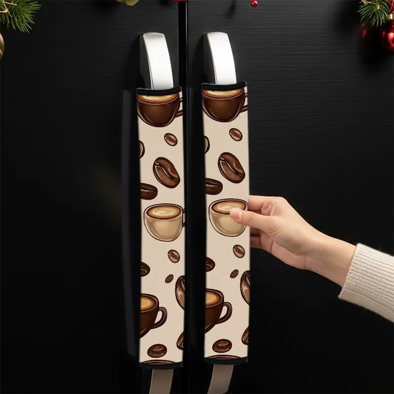 2pcs Vintage Coffee Theme Microwave and Refrigerator Handle Covers, Suitable for Kitchen Fridge, Microwave, Oven, Dishwasher